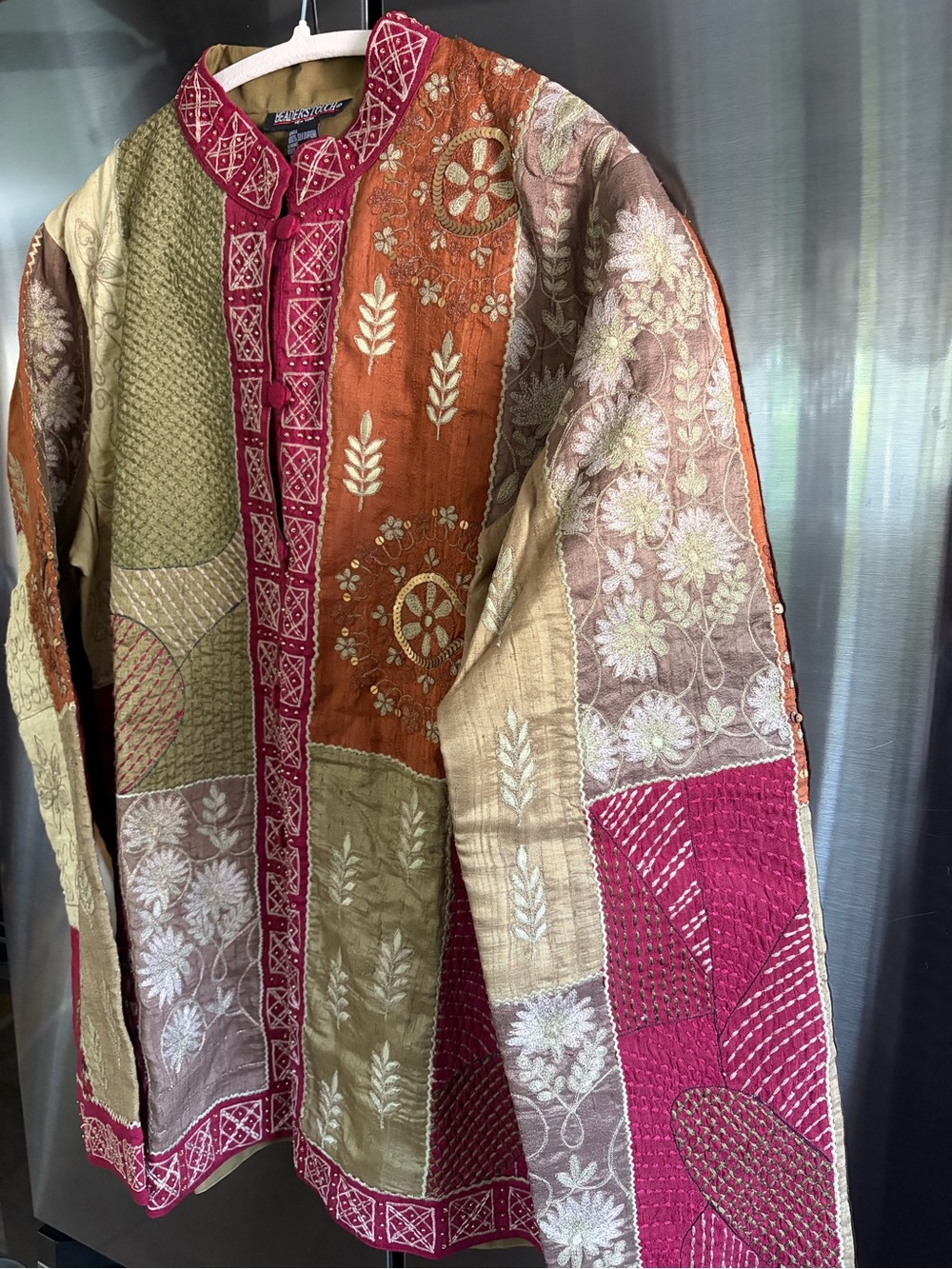 NWT Y2K Silk Dupioni Shirt/Jacket 18/20 Embroidered Beaded Patchwork Boho Fall - Picture 6 of 9